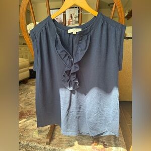 LOFT Midnight Blue Ruffle Blouse